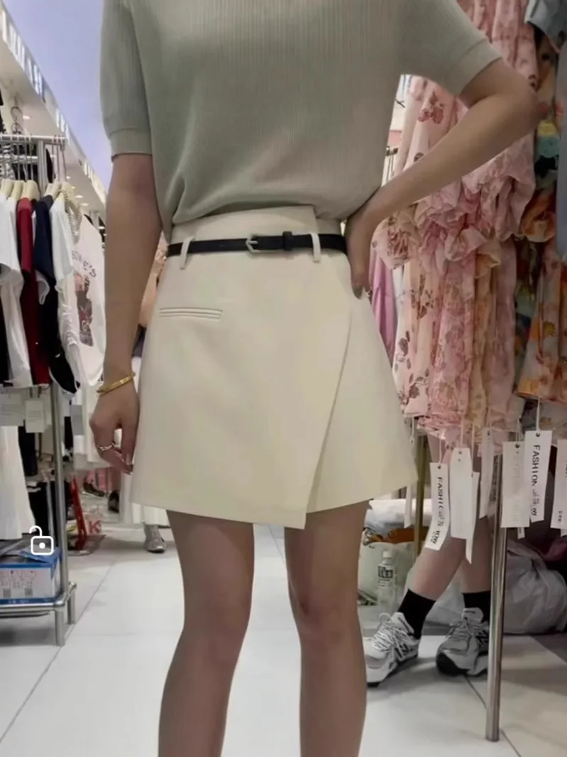 Gonna corta a gamba larga ampia Gonna corta da donna Primavera Autunno Casual Patchwork Poliestere Minigonna Vita alta Design dimagrante 3