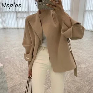 Neploe Chic Moda Minimalista Cintura Vita stretta Cappotti di lana larghi 2025 Inverno Femme Miscele di temperamento delicato ed elegante 1