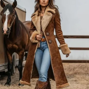 2025 Cappotto western in denim da donna Retro foderato in sherpa Giacca invernale calda stile Ranch Colletto in peluche Capispalla vintage da cowboy casual 1