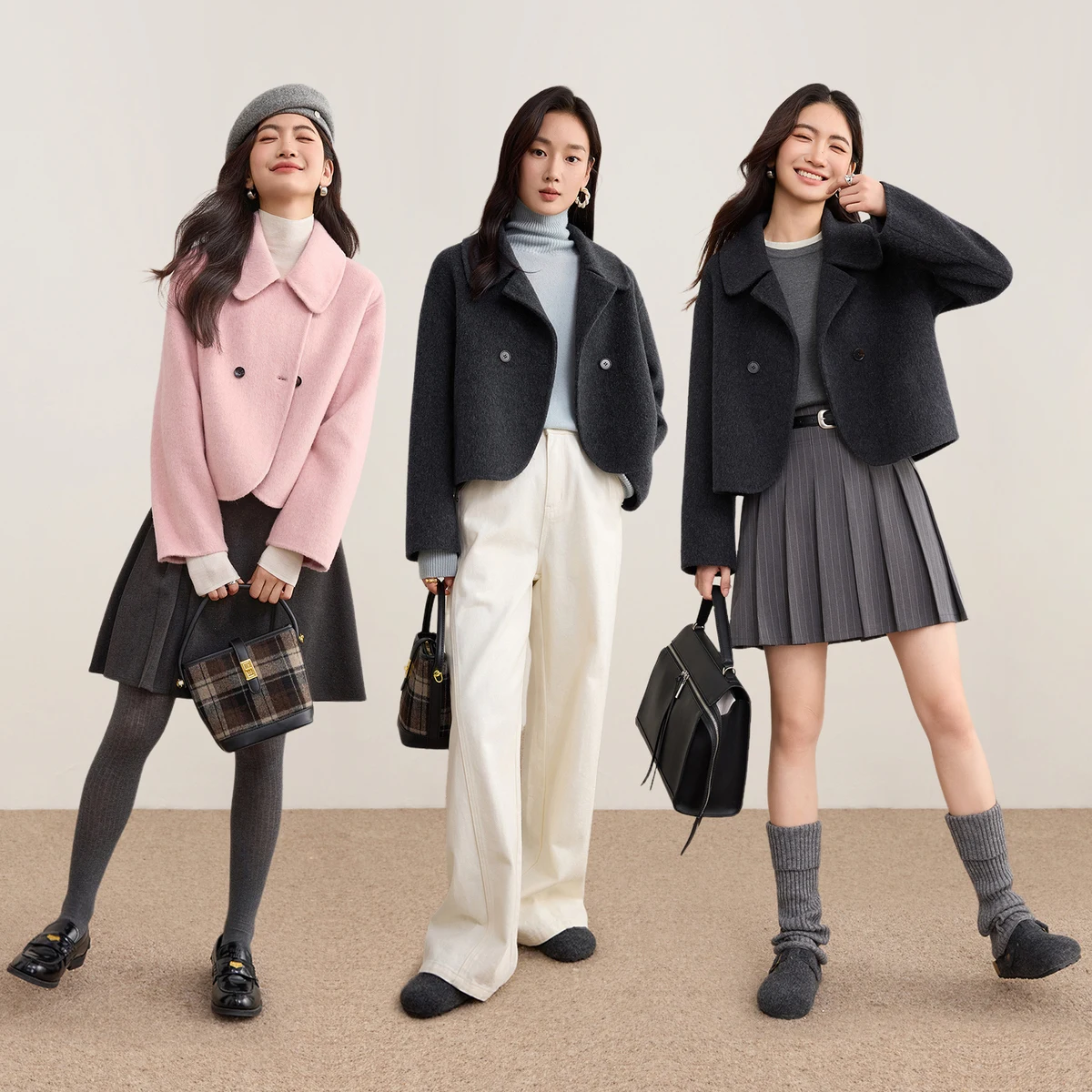 SENTUBILA Cappotto in misto lana da donna 2025 Inverno Double-face Colletto con risvolto Cardigan Femme Solid Capispalla corto Elegante W54OC1879 5