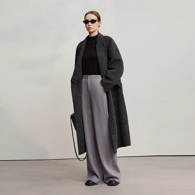 AMII Cappotto di lana da donna 2025 Inverno Nuovo colletto lungo allentato con risvolto con cintura Elegante cappotti di lana double face per donna 12554070 3