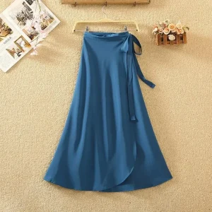 Gonna da spiaggia avvolgente a vita alta asimmetrica in un unico pezzo per donna Gonna lunga con nodo in fibra di poliestere effetto snellente 1