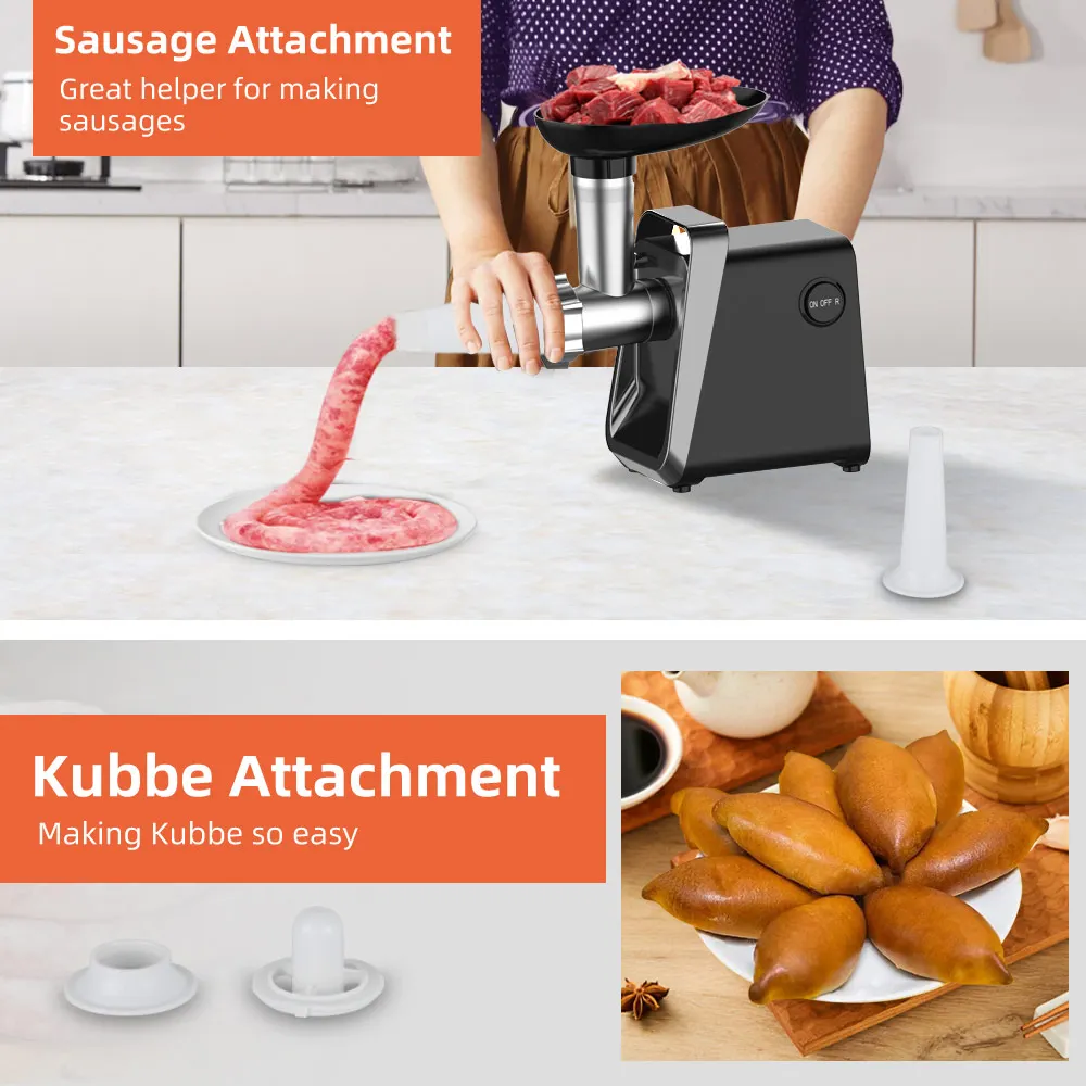 Tritacarne elettrico Potente Max 750W Tritacarne per carichi pesanti Tritacarne per salsicce Robot da cucina in acciaio inossidabile Riempitrice per salsicce 3