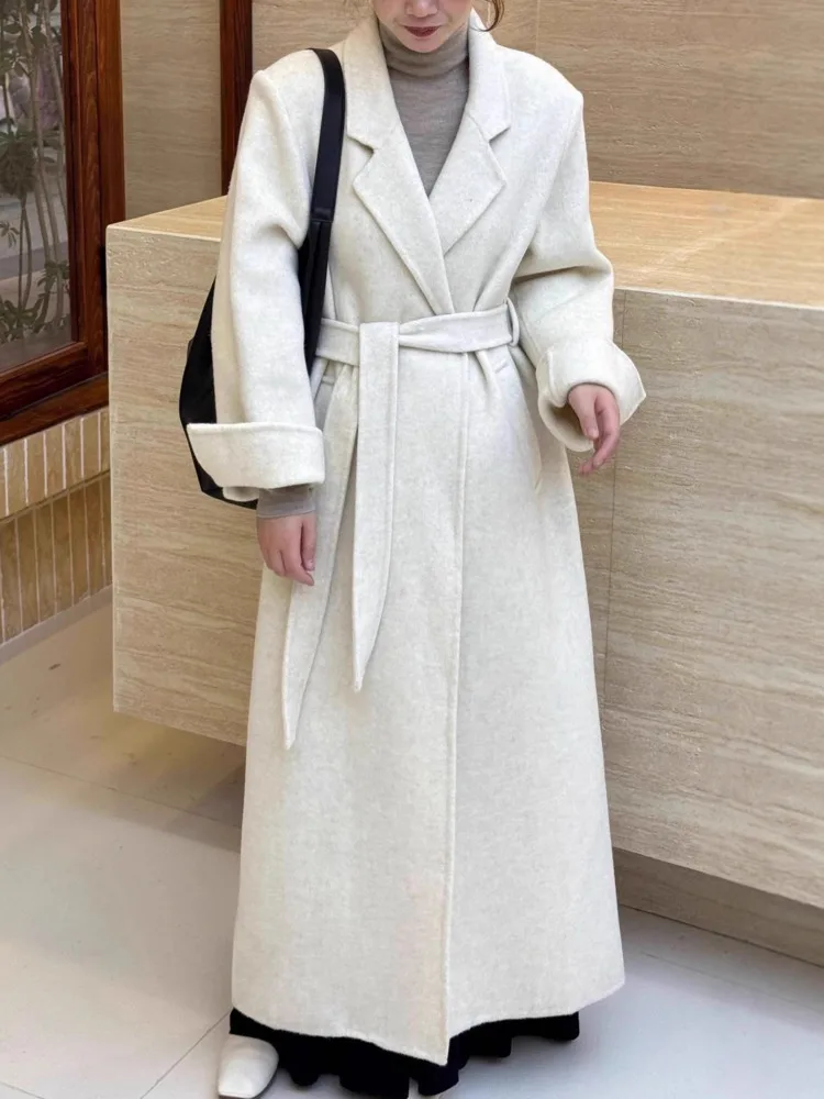 UCXQ Cappotto di lana double face per donna Colletto a maniche lunghe Cardigan con lacci 2025 Autunno Inverno Nuova marea 23Z3901 3