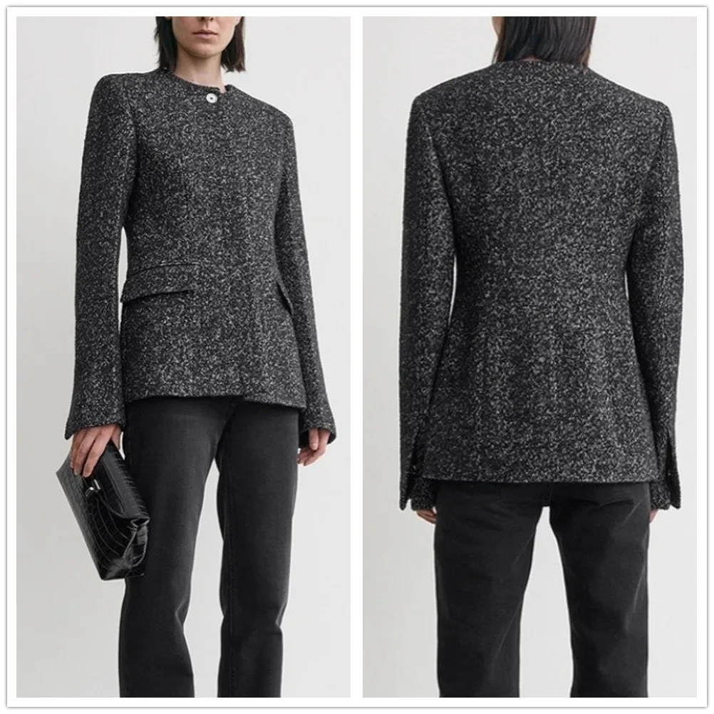 Cappotto da abito da pendolarismo da donna elegante con scollo a O, giacca monopetto con vita femminile 1