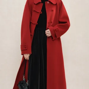 ZIQIAO 100% Lana Nuovo Stile Cinese Lana Rosso Cappotto Elegante Per Le Donne 2024 Inverno Nuovo Design di Lana Lungo Caldo Petite Cappotto 24ZQ94115 1