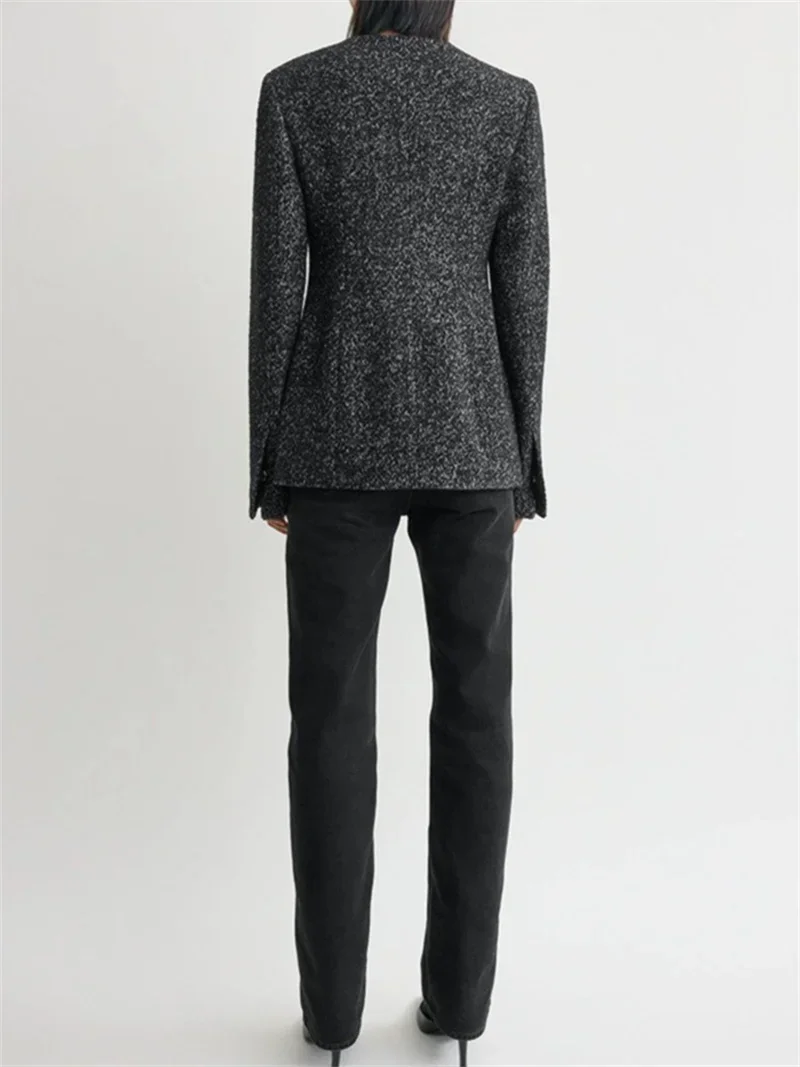 Cappotto da abito da pendolarismo da donna elegante con scollo a O, giacca monopetto con vita femminile 5