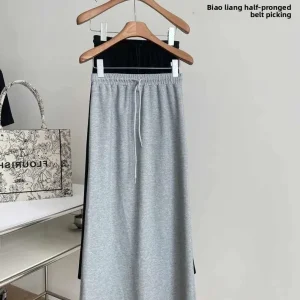 Gonna sportiva casual a gamba dritta a vita alta ispessita primavera autunno Gonna lunga a metà corpo divisa per donna 1