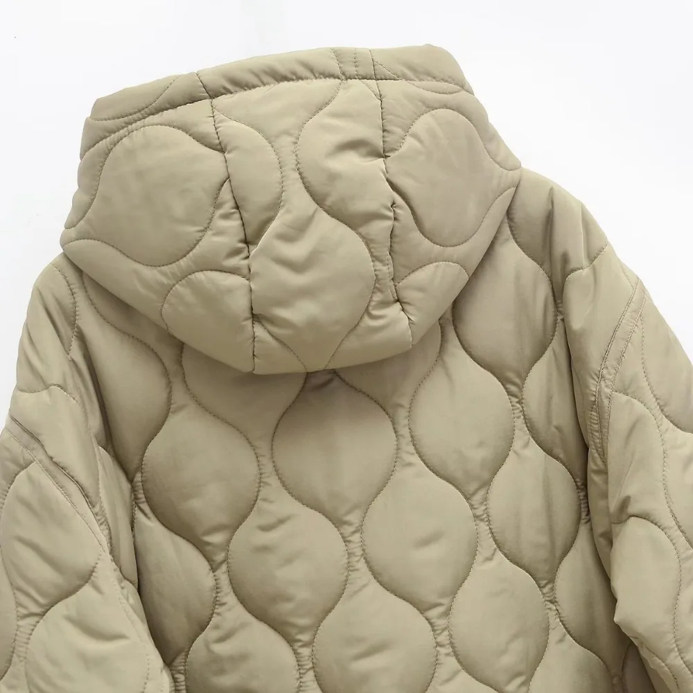 Cappotto da donna caldo e ampio con cappuccio regolabile Maniche lunghe Monopetto tinta unita Spacchi laterali sull'orlo Tasca laterale Giacca casual Primavera Autunno Nuovo cappotto chic femminile 6