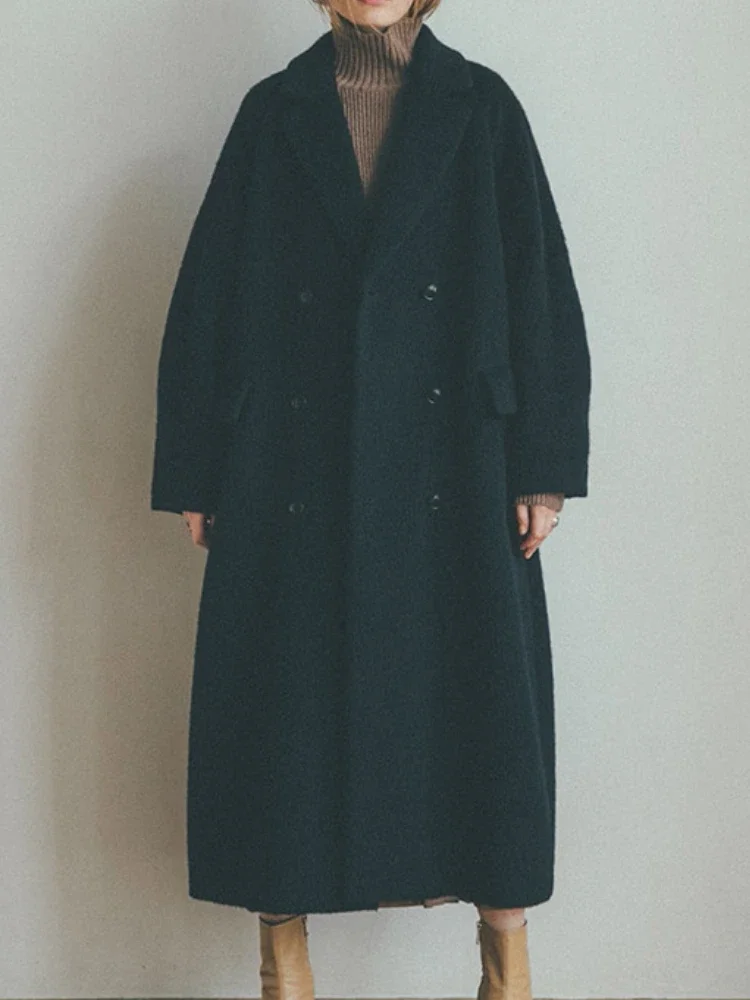 Cappotto in cashmere di alta moda Autunno Inverno Nuovo elegante giacca lunga addensata allentata Donna Cappotti doppiopetto tutto-fiammifero stile giapponese 4