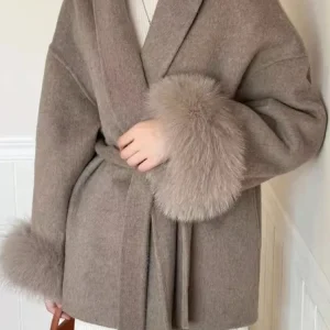 DFDG Cappotto corto in lana cashmere con risvolto con lacci per il temperamento della moda femminile 2024 Nuova collezione autunno e inverno 1