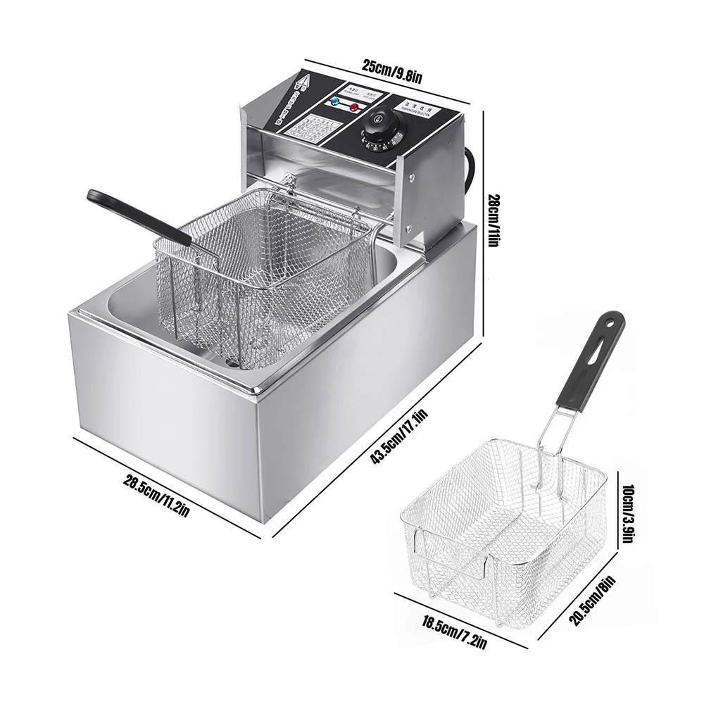 Friggitrice elettrica da 6 litri Friggitrice elettrica commerciale in acciaio inossidabile da 2500 W Patatine per uso domestico Padella Macchina per fare patatine fritte 6
