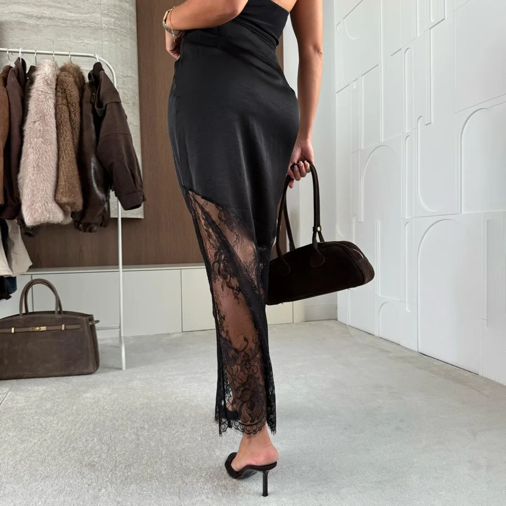 2025 Gonne di pizzo a vita alta Moda donna Slim scava fuori Autunno Patchwork Boho Maxi gonna Casual Office Lady Abiti da pendolare 6