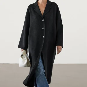 Cappotto di lana autunno inverno donna lana grigia colletto rovesciato manica lunga monopetto cappotto di lana lungo giacca di lana lunga femminile 1