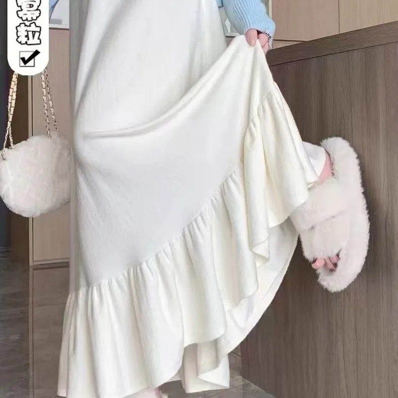 Mezza gonna lavorata a maglia spessa Autunno/Inverno Nuovo stile popolare Foglia a vita alta Parola Gonna lunga di media lunghezza con giunture dimagranti grandi 2