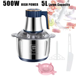 Tritacarne elettrico Frantoio per alimenti 6S 5L Acciaio inossidabile Multifunzionale Affettatrice di verdure Processore Chopper Elettrodomestici da cucina 1