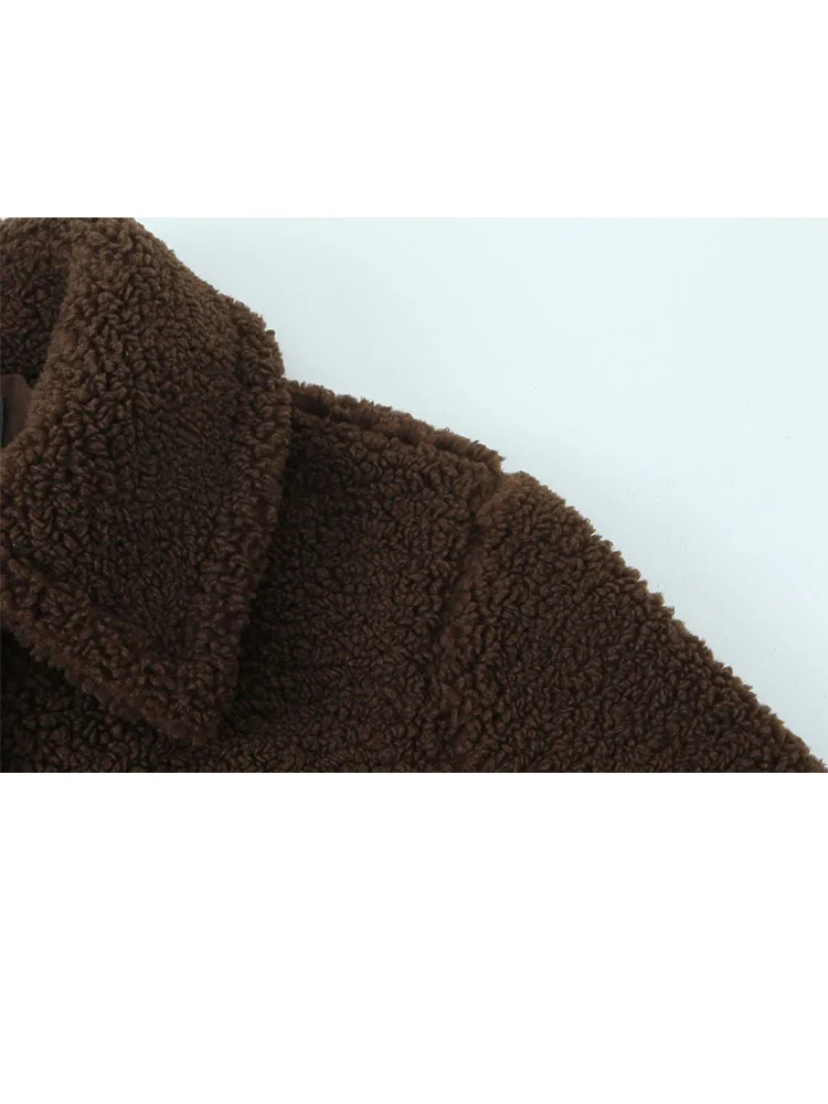 HH Cappotto invernale da donna a maniche lunghe monopetto in pile di perle con tasca laterale Decorazione Cappotto lungo comodo casual femminile 4