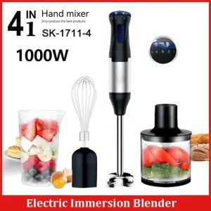 Frullatore ad immersione da cucina da 1000 W Frullatore portatile 4 in 1 in acciaio inossidabile Chopper per carne e verdure Frusta per uova Frullato Stick Mixer 1