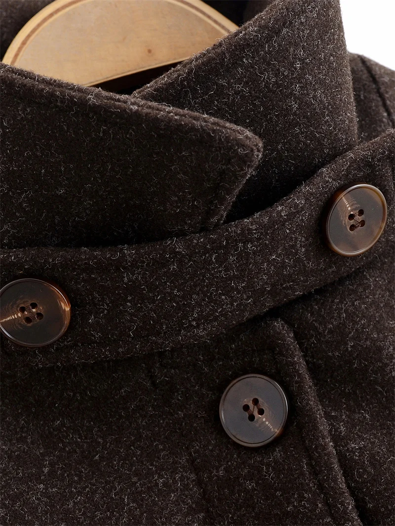 Cappotto da donna 2025 Inverno Nuovo stile Cappotto lungo di lana lungo con cintura a maniche lunghe marrone scuro Alla moda ed elegante 5