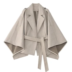 Lautaro autunno inverno sciolto elegante lusso corto morbido mantelle di lana per le donne cravatta vita Vintage senza maniche mantello cappotto donna 2022 1