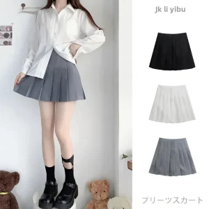 Gonna a trapezio a vita alta Gonna corta anti-luce in puro colore con pantaloni di sicurezza Mini abito bicolore con scollo all'americana per donna 1