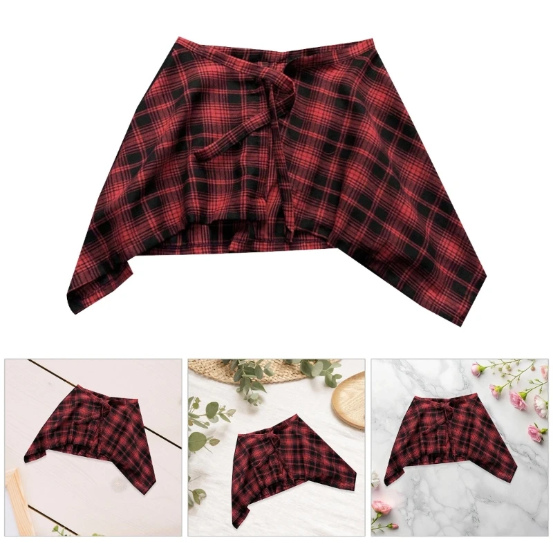 Gonna avvolgente unisex a strati A Line Hiphop Street Dance Sciarpa sui fianchi a quadretti Legare la camicia con gonna oversize asimmetrica 2