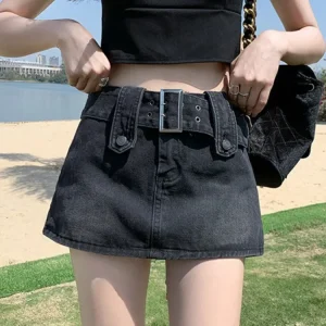 Minigonna in denim retrò a vita alta per donna Gonna corta a trapezio in stile coreano estivo Gonna a metà corpo in tessuto di cotone per ragazza sexy 1