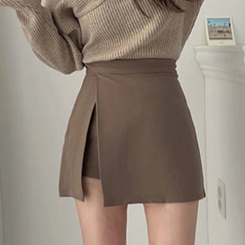 Gonna coreana con orlo irregolare da donna Nuova minigonne divise a vita alta Donna Gonna dritta a vita alta da donna sexy da ufficio Mujer 1