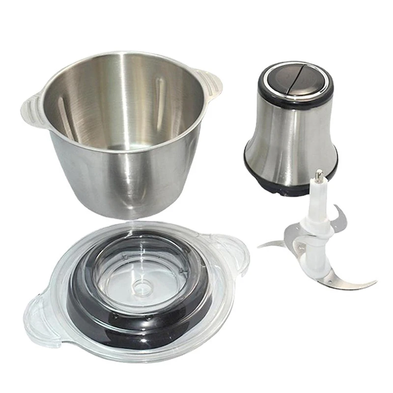 Tritacarne elettrico 2L/3L, tritatutto e frullatore per alimenti in acciaio inossidabile da 300 W per cucina, robot da cucina multifunzione e tritatutto a 2 velocità 6