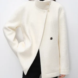 ZIQIAO 38,4% lana chic bianco collo alto cappotto di lana per le donne inverno 2024 nuovo design elegante cappotto di lana Office Lady 24ZQ94253 1