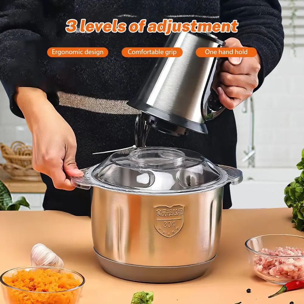 Tritacarne elettrico da 5 litri Frantoio per alimenti Affettatrice per verdure multifunzionale in acciaio inossidabile Processore Chopper Elettrodomestici da cucina 4