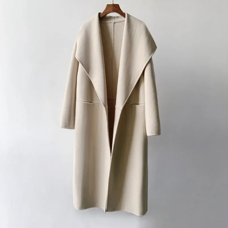 Cappotto lungo in cashmere di lana di fascia alta Silhouette con spacco laterale Trench lungo da donna 3