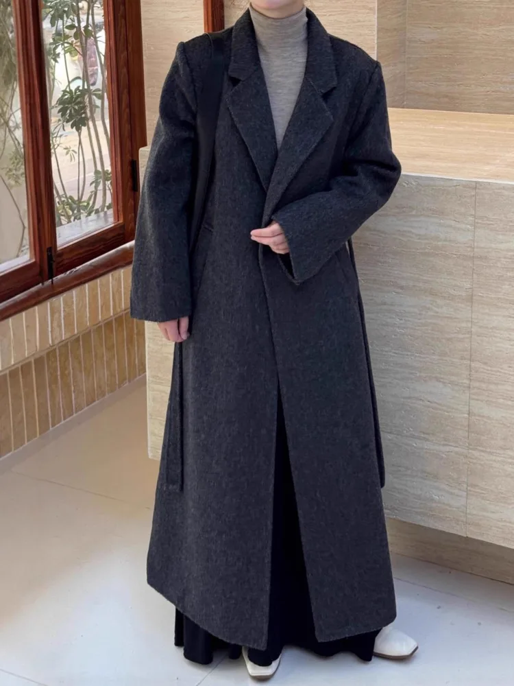 UCXQ Cappotto di lana double face per donna Colletto a maniche lunghe Cardigan con lacci 2025 Autunno Inverno Nuova marea 23Z3901 2