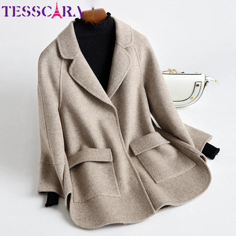 TESSCARA Delle Donne di Autunno e di Inverno Morbido Cashmere Cappotto del Rivestimento di Base Femminile Misto Lana Cappotto Ufficio Mantello Giubbotti Tuta Sportiva & Cappotti 1