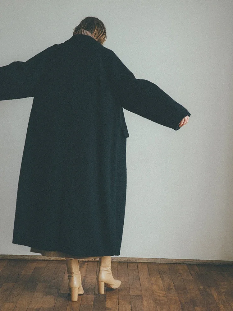 Cappotto in cashmere di alta moda Autunno Inverno Nuovo elegante giacca lunga addensata allentata Donna Cappotti doppiopetto tutto-fiammifero stile giapponese 6