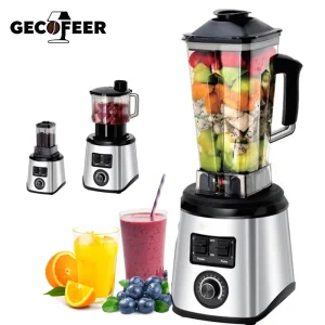 GECOFEER Pesante due Frullatore da tavolo commerciale Spremiagrumi Frullatore 3 contenitori Robot da cucina Frullatore per ghiaccio Frutta alle noci 1