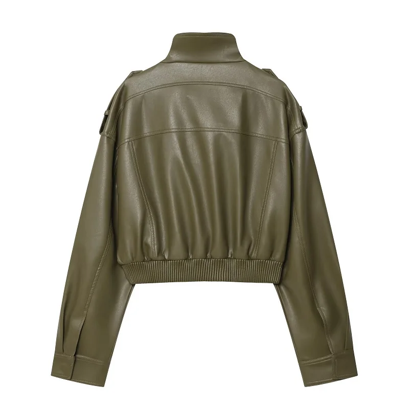 MUJER Giacca corta in ecopelle Donna Bomber Giacche da mezza stagione per donna Cappotti da donna a maniche lunghe Cappotto con zip Giacca da donna 4