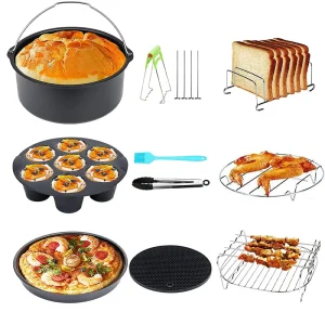 Set di accessori per friggitrice ad aria da 7 pollici/8 pollici Set di accessori per friggitrice per uso alimentare con cestino per torte, teglia per pizza, portaspette in acciaio inossidabile 1