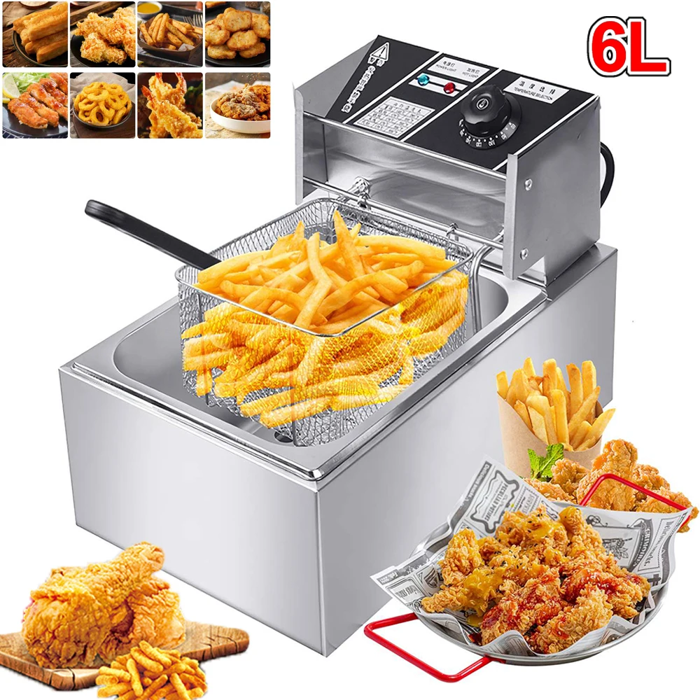 Friggitrice elettrica da 6 litri Friggitrice elettrica commerciale in acciaio inossidabile da 2500 W Patatine per uso domestico Padella Macchina per fare patatine fritte 1