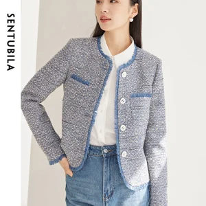 Sentubila misto lana Argyle Cropped Tweed Jacket 2024 primavera girocollo monopetto elegante cappotto da donna capispalla 141 w52786 1