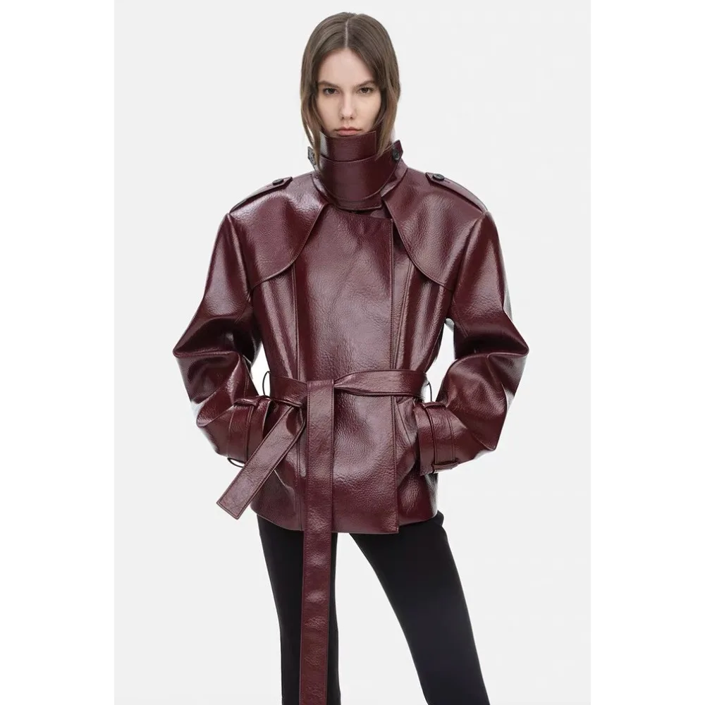 25 Autunno Inverno Millennium High Street Y2K Giacca in pelle su misura con colletto alto in pelle con motivo litchi bello 1