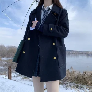 Cappotto di lana stile JK da donna di nuovo arrivo Giacca doppiopetto in tweed di media lunghezza per capispalla casual accademico primavera autunno 1