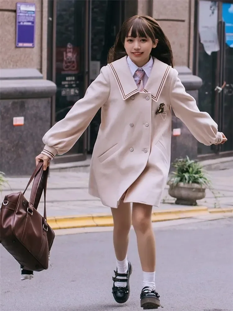 Blu autunno Lolita cappotto cappotti di lana College giapponese peluche addensato Jk uniforme soprabito Cosplay Vintage Harajuku Kawaii gotico 5