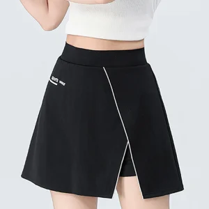 BIVIGAOS Summer Side Slit Sports gonna corta a trapezio tasche da donna pantaloncini di sicurezza gonne finte a due pezzi Slim Yoga Fitness Culottes 1