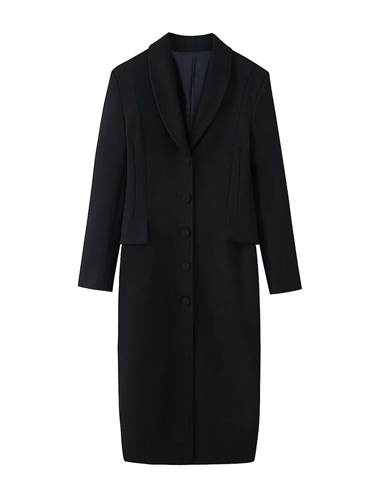 HH Cappotto da donna a maniche lunghe con risvolto monopetto a pieghe Decorazione Chic Street Cappotto di media lunghezza sottile casual moda femminile 4