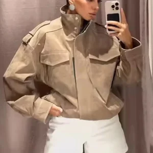 Giacca in pelle scamosciata da donna 2025 Nuova moda primaverile Cappotto ampio con cerniera a maniche lunghe Capispalla femminile chic High Street 1