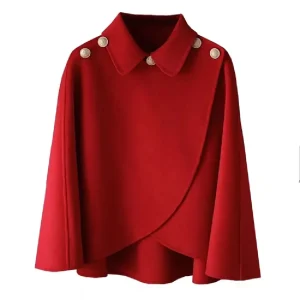 Cappotto scialle di lana moda per donna 2025 Autunno Inverno Nuova giacca di lana Capispalla corto Mantello Cappotto rosso nero Top Donna 1