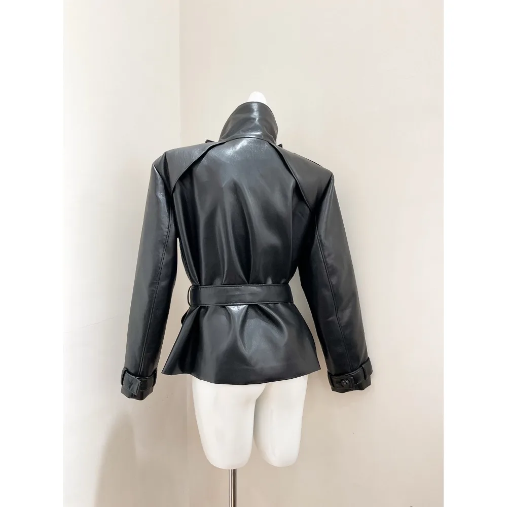 25 Autunno Inverno Millennium High Street Y2K Giacca in pelle su misura con colletto alto in pelle con motivo litchi bello 4