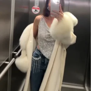 Cappotto da donna lungo in peluche in pelliccia sintetica Elegante con lacci a maniche lunghe con scollo a V Giacche femminili 2025 Capispalla da donna allentati divisi moda invernale 1