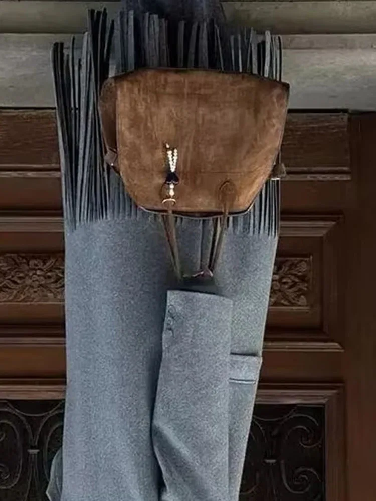 HH Giacca da donna in lana con risvolto doppio petto alla moda High Street Cappotto da tasca con decorazione sull'orlo con frange a maniche lunghe da donna invernale 1